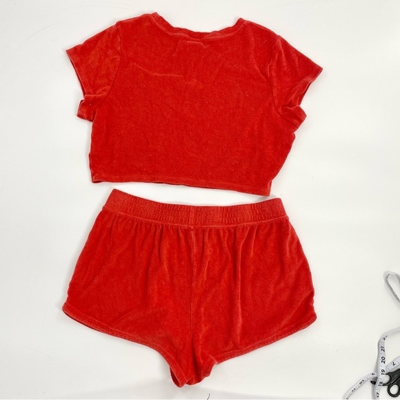 OFFLINE by Aerie Summer Lights Terry Cropped T-Shirt & Short Set Red L/XL - Picture 12 of 15